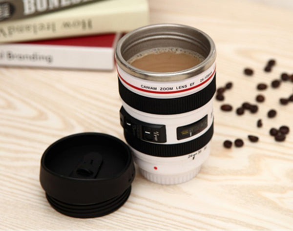 Stainless Steel Coffee Camera Lens Cup With Lid