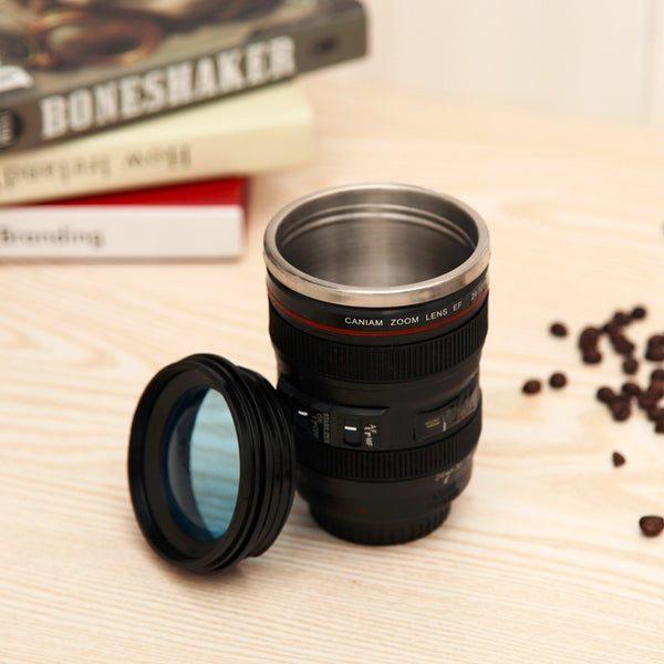 Stainless Steel Coffee Camera Lens Cup With Lid